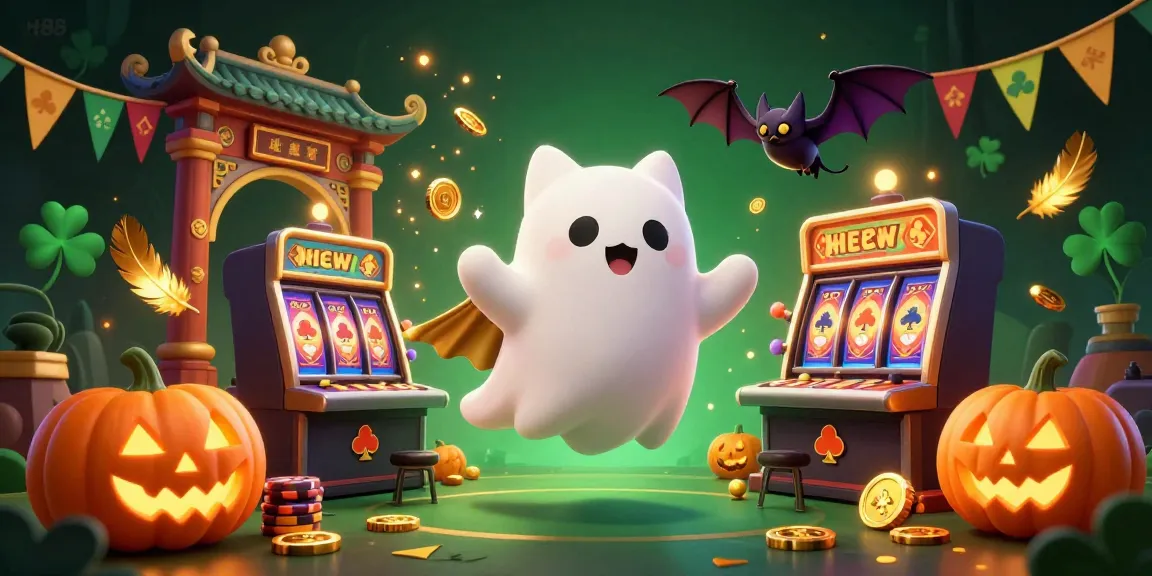 Experience thrilling gaming adventures at tt88 with a vibrant scene featuring a ghost cat, vampire bat, and glowing jack-o-lanterns.