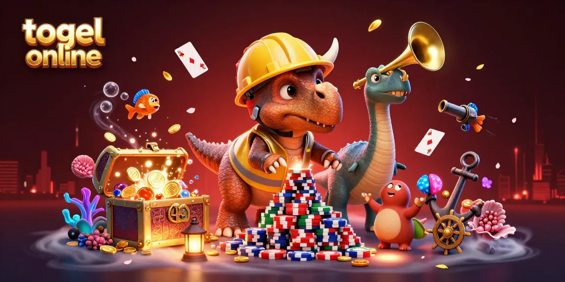 Engage in togel online with vibrant casino-themed characters celebrating in a dynamic, colorful 3D illustration.
