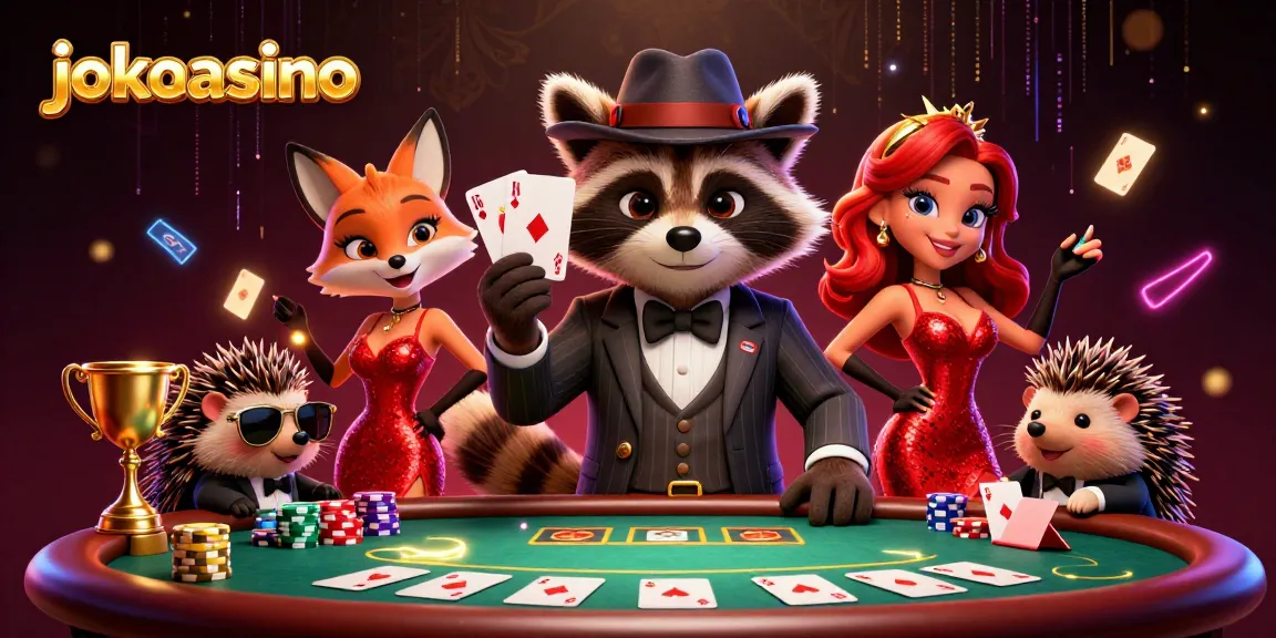 Experience thrilling action at jokacasino with raccoon and fox characters immersed in gameplay.