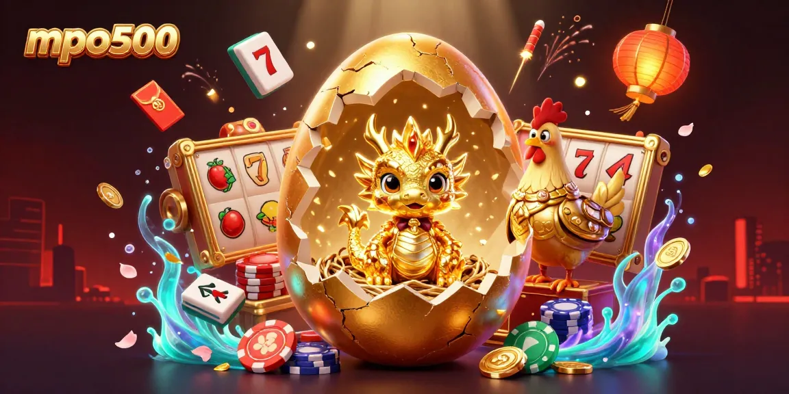 Play exciting games at mpo500 with a golden dragon revealing jackpot potential in a vibrant casino scene.