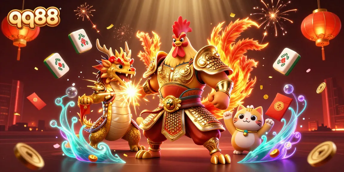 Experience winning excitement at qq88 with a dynamic scene of heroic characters in a vibrant casino atmosphere.