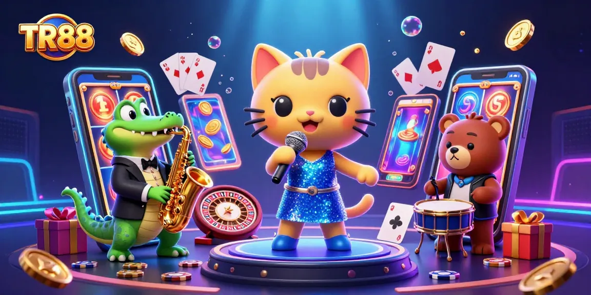 Experience TR88's vibrant gaming world with a lively casino scene featuring dynamic characters and exciting game elements.