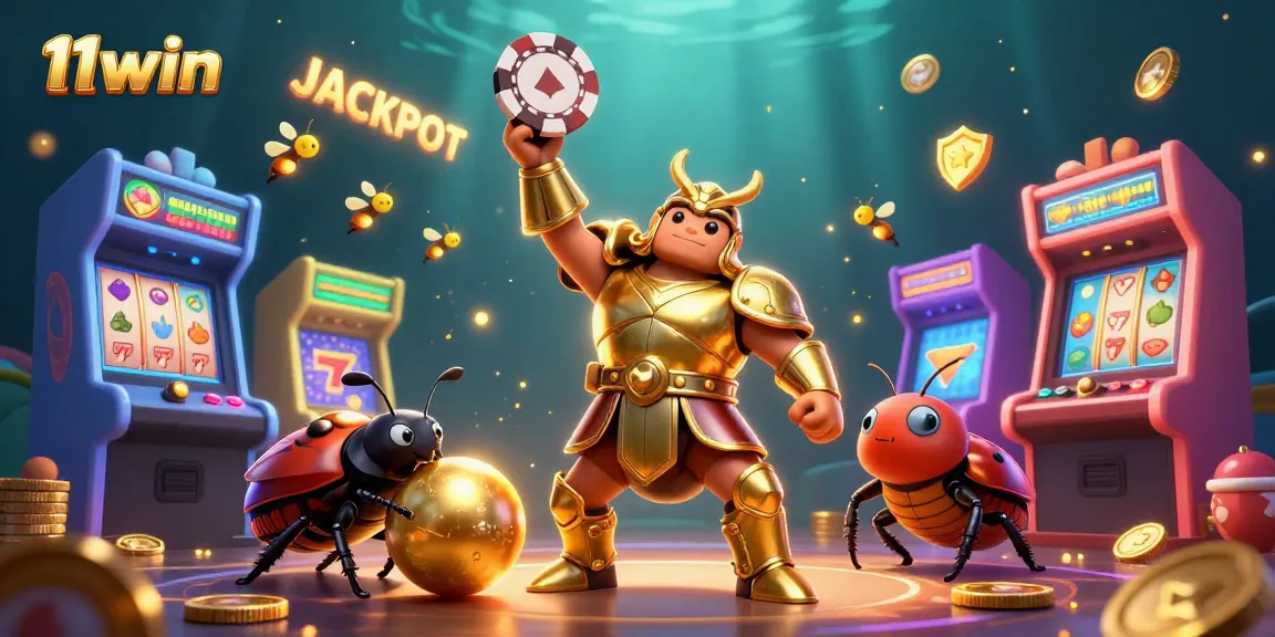 Engage in thrilling wins at 11win with a victory-themed casino illustration featuring cartoon characters.