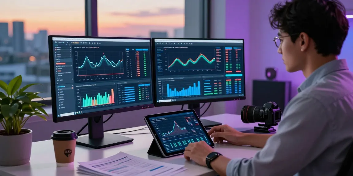 Data analyst reviewing complex charts for Prediksi 7meter in a professional workspace.