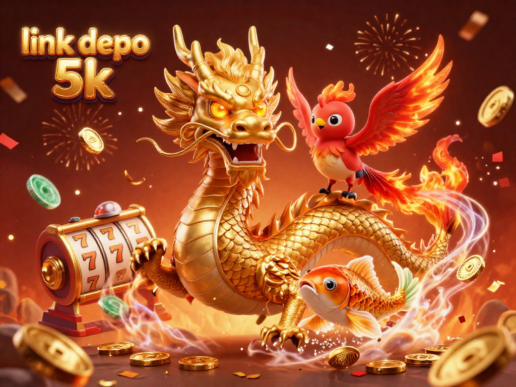 Engage with exciting slot games at link depo 5k, featuring a golden dragon and vibrant casino elements.