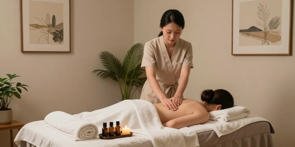 1인샵에서 편안한 마사지 받는 모습, 아늑한 분위기로 힐링을 선사합니다.