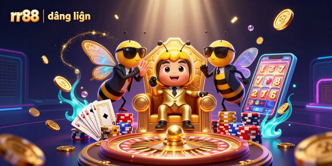 Win big with rr88 | đăng nhập in a vibrant 3D casino scene full of excitement.