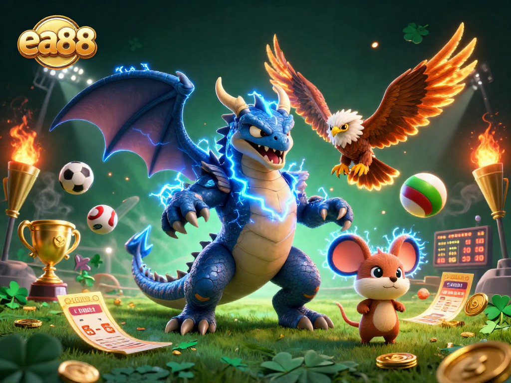 Experience exciting bets at ea88 while a thunder dragon, wind hawk, and thunder mouse light up the casino!