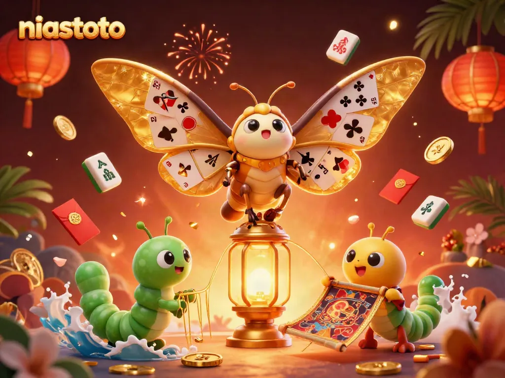 Engage with niastoto's vibrant casino scene featuring golden moths and dynamic game elements.