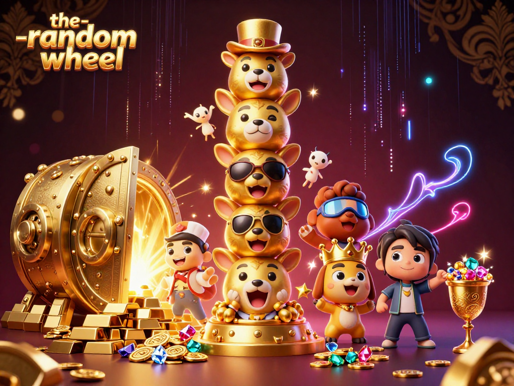 Spin the reels with the-random-wheel in this vibrant casino scene filled with treasures.