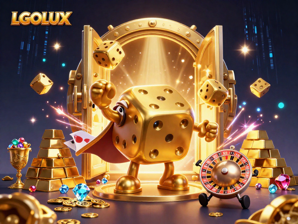 Experience exciting gaming with LGOLUX's dynamic casino characters and vibrant elements in 3D illustration.