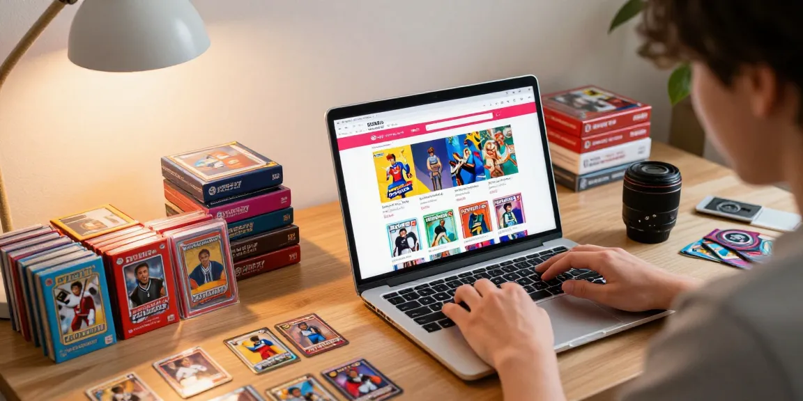 オリパおすすめ オンラインのコレクタブルカードを楽しむ人が、自宅の快適なオフィスでオンラインショップを閲覧しているシーン。