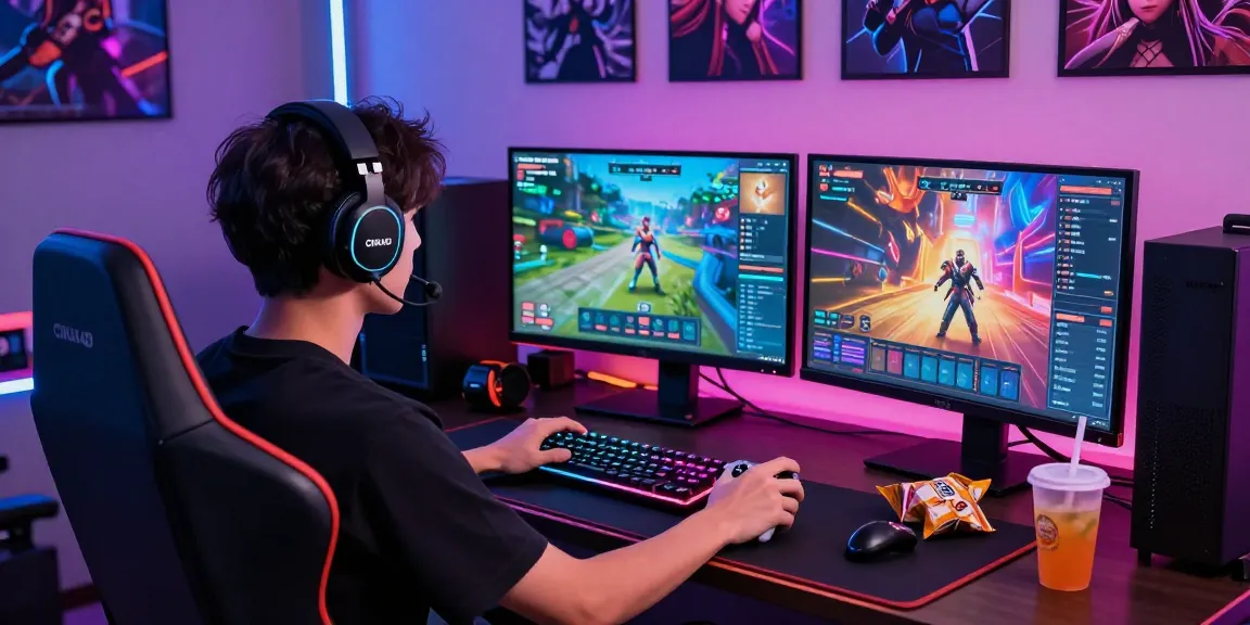CIKA4D gaming scene with a player in an immersive gaming setup featuring screens and LED lights.