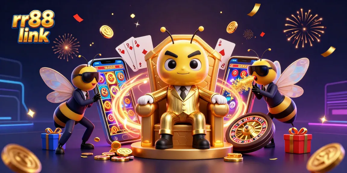 Join the rr88 link adventure with an exciting 3D bumblebee mob boss amidst golden casino elements!