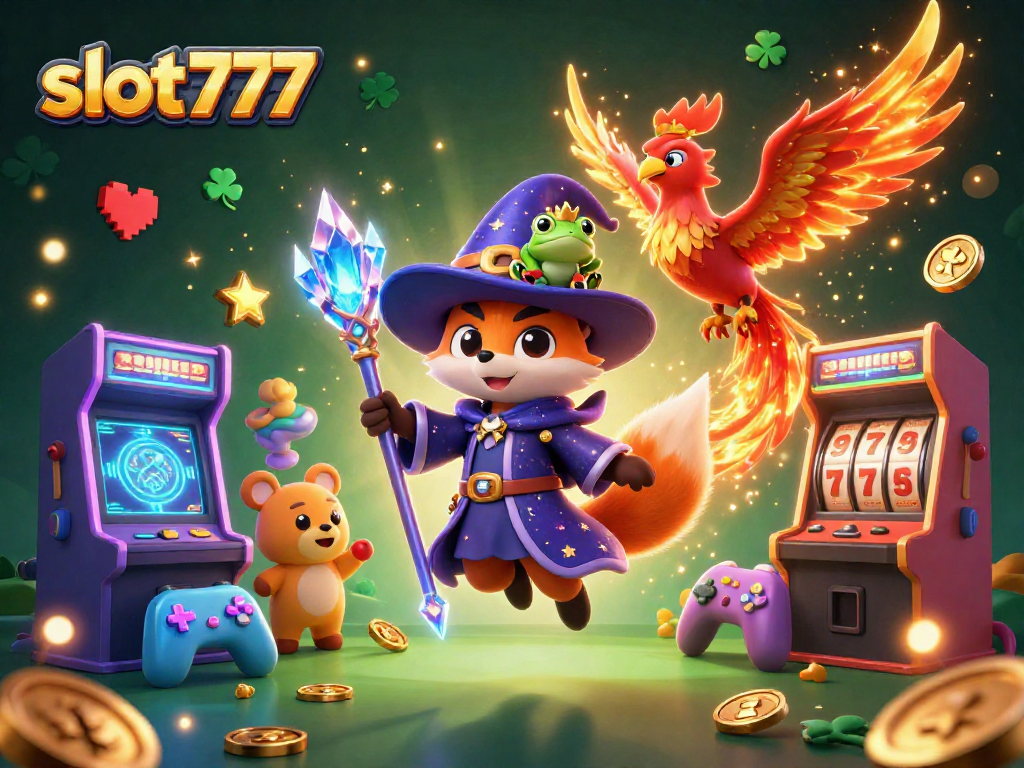 Experience slot777 excitement with a mystical wizard fox and dynamic gaming elements in vibrant 3D.