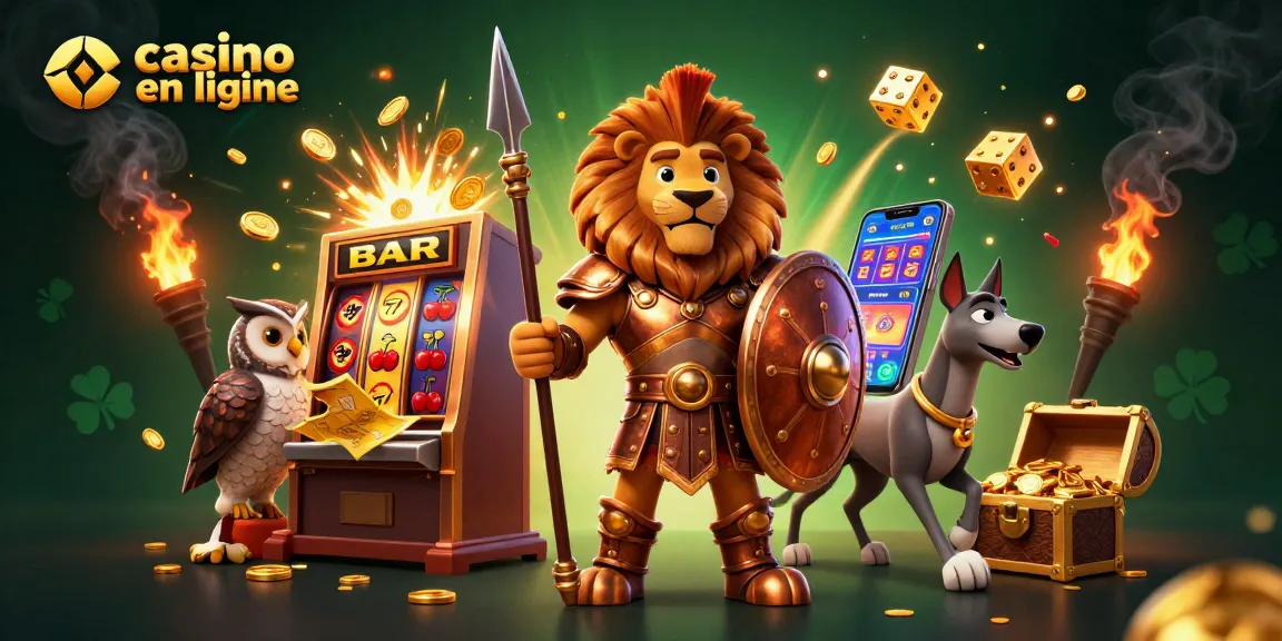Célébrez vos victoires au casino en ligne avec ce lion spartan et ses trésors scintillants.