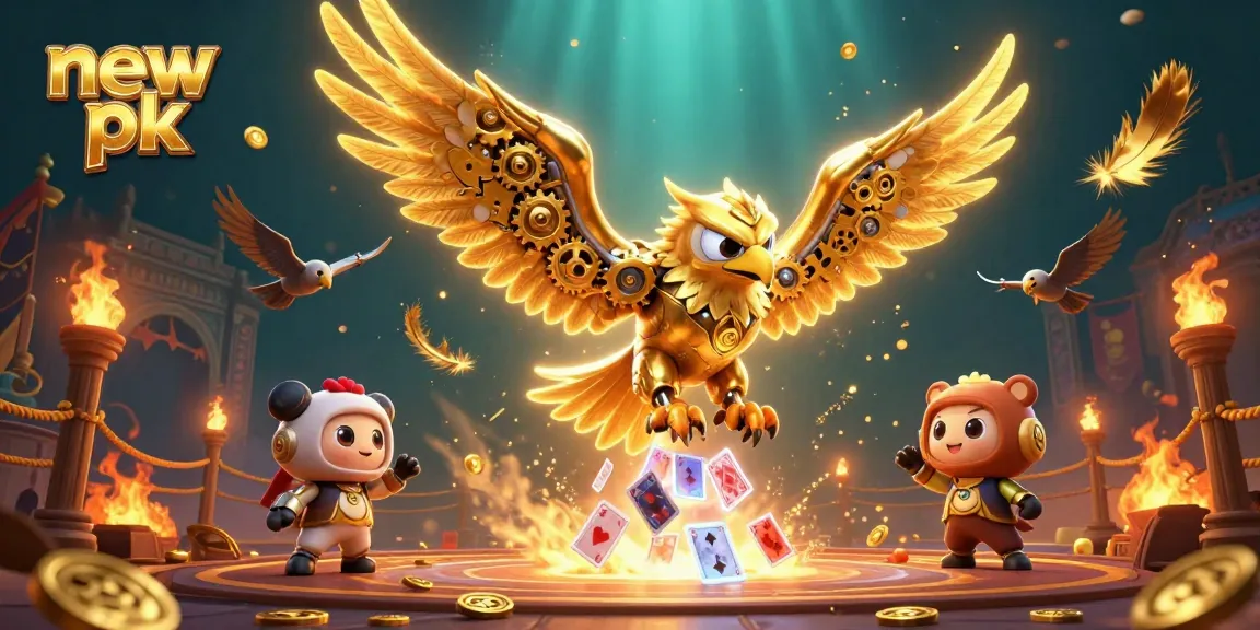Experience top thrills at new pk casino with golden eagle diving through playing cards.