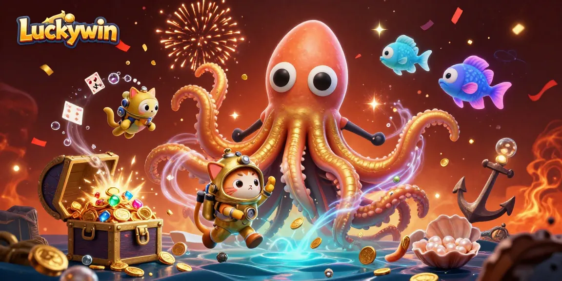 Celebrate your wins at Luckywin with a thrilling ocean adventure featuring a kraken and diving cat!