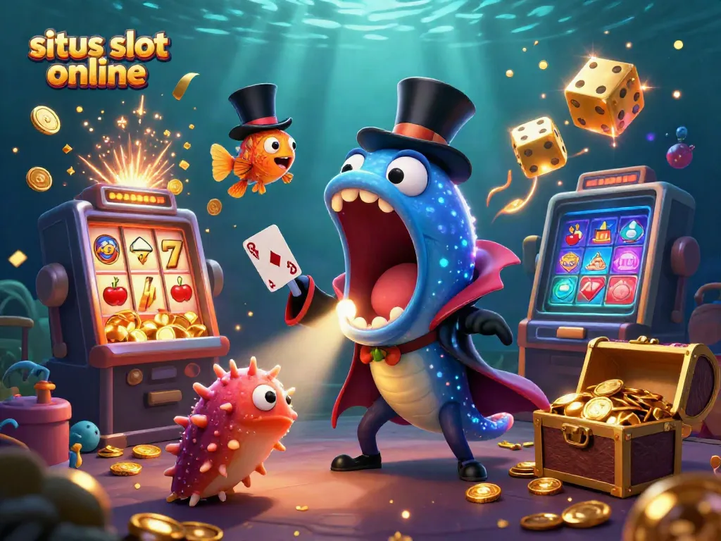 Gulper eel dan anglerfish beraksi dalam permainan slot online di dalam lautan.