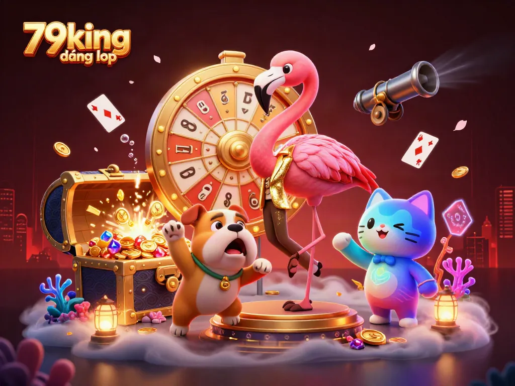 Engage with 79king đăng nhập through an exciting game show scene featuring cartoon characters and aquatic treasures.
