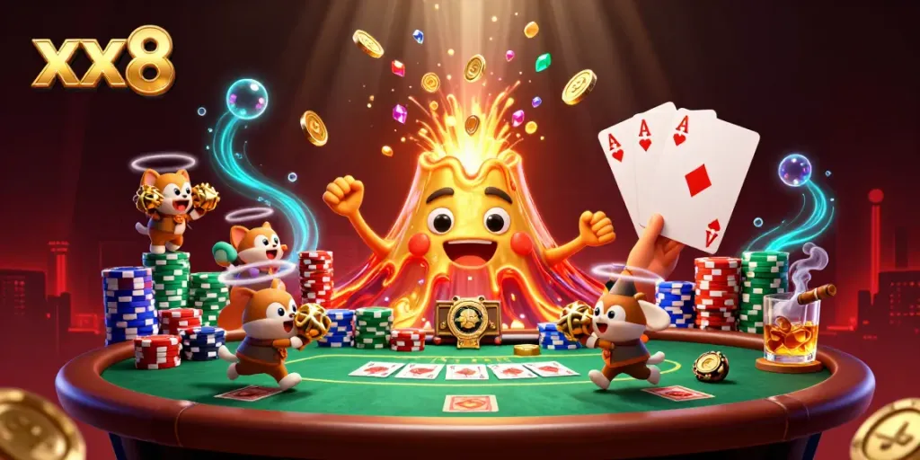 Experience the thrill of winning with xx8 in this vibrant casino illustration.