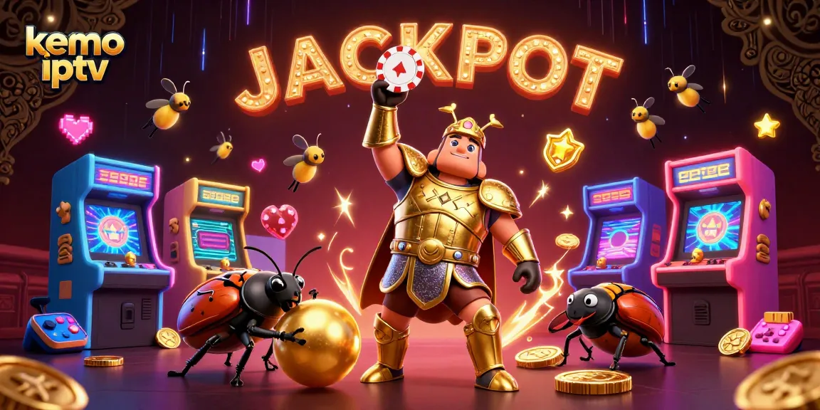 Spin the reels with Kemo IPTV's vibrant gambling visuals featuring exciting gaming elements.