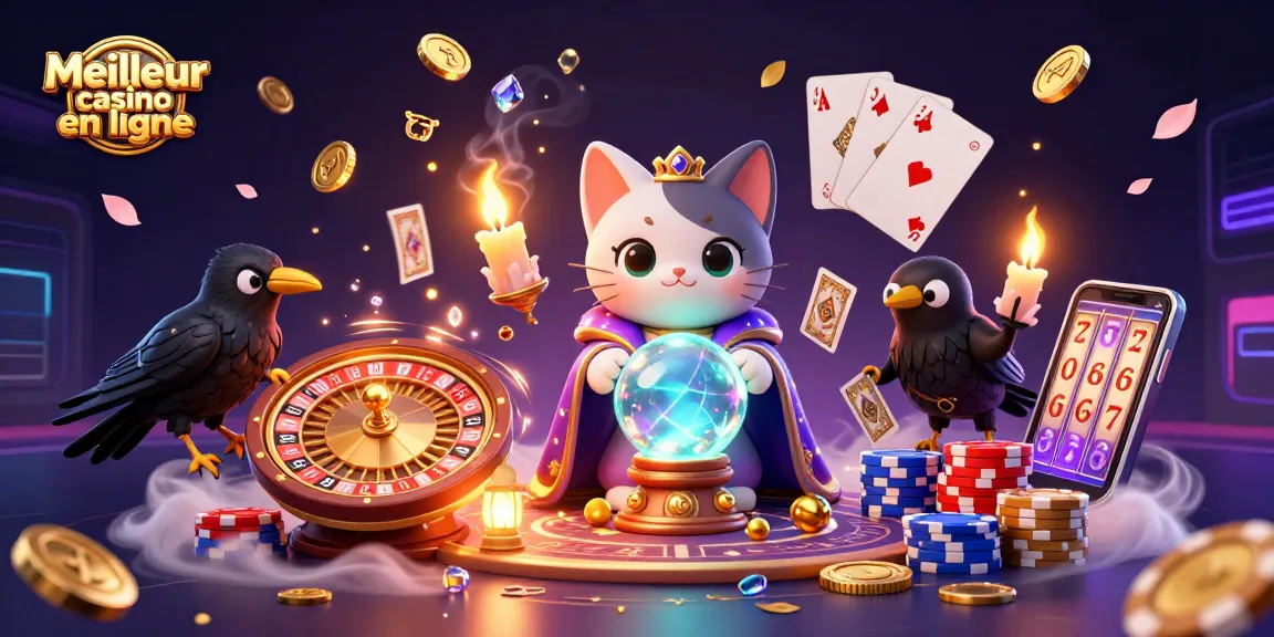 Experience the thrill of the Meilleur casino en ligne with a mystical 3D scene featuring fortune teller and tarot elements.