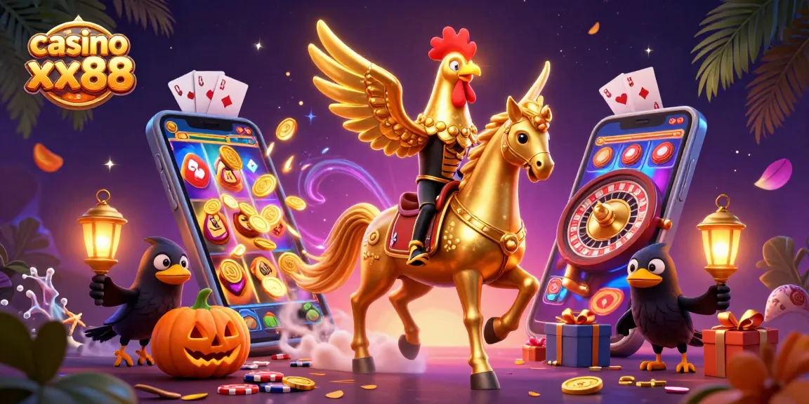 Experience exciting gaming at casino xx88 with a vibrant 3D illustration of characters in a spectacular casino scene.