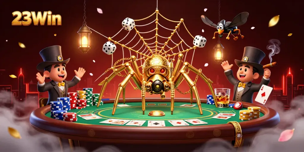 Engage in the thrill of 23Win with a vibrant 3D steampunk casino scene full of excitement.