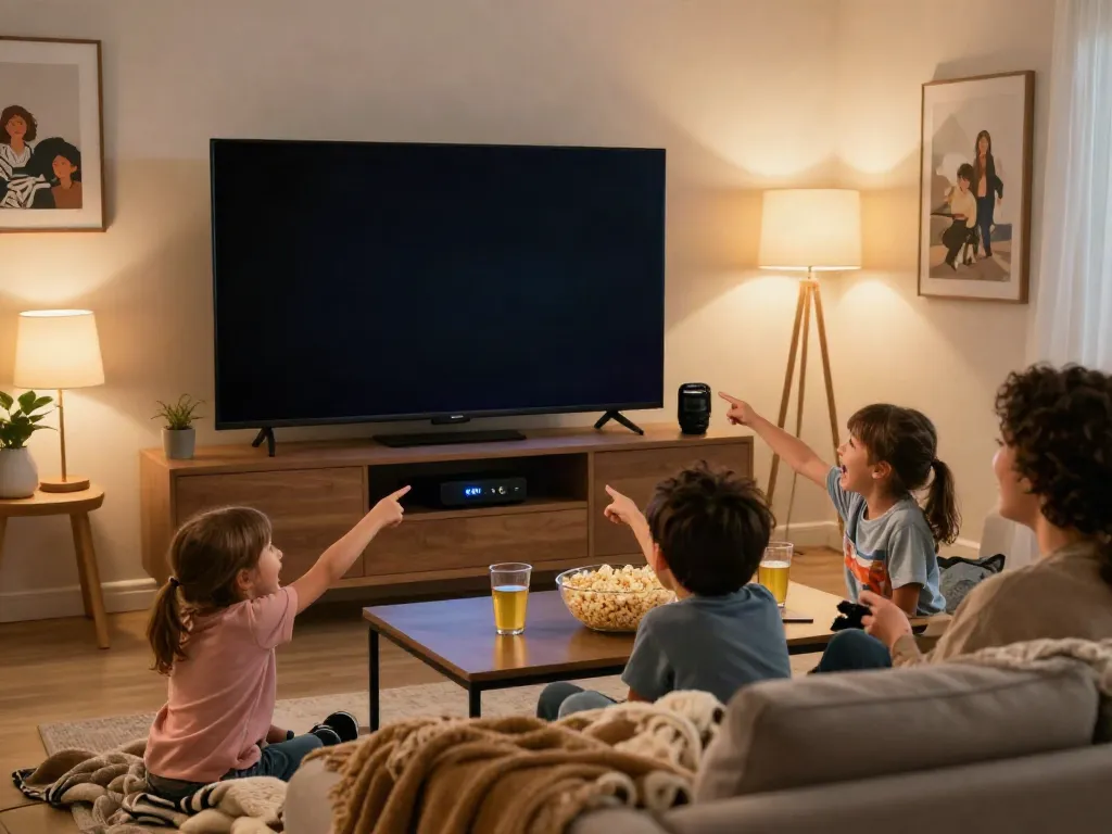Family enjoying 4K entertainment with digitaline iptv, creating joyful movie night.