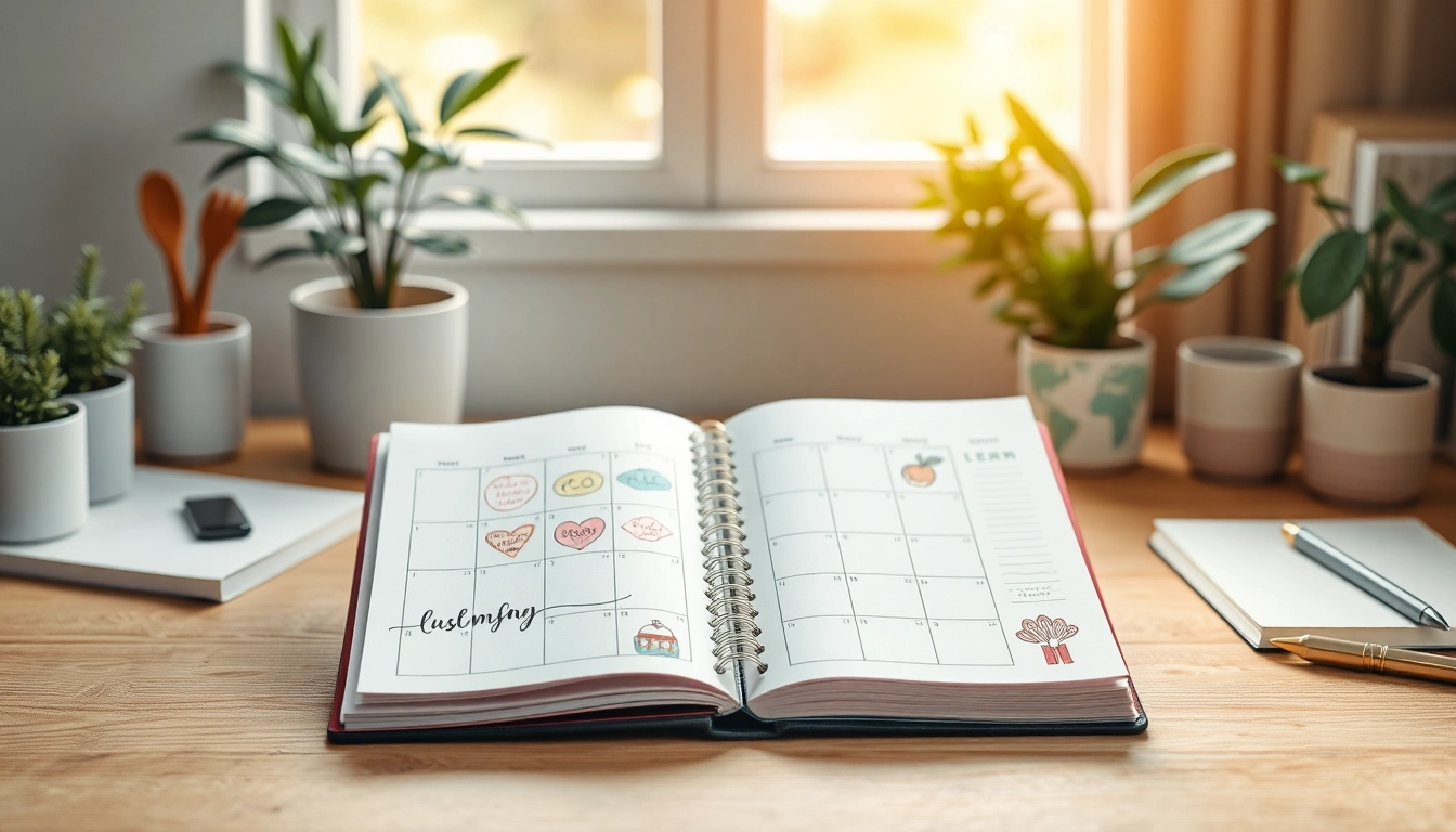 Creating Custom Monthly Planners displayed on a beautifully arranged desk with natural lighting.