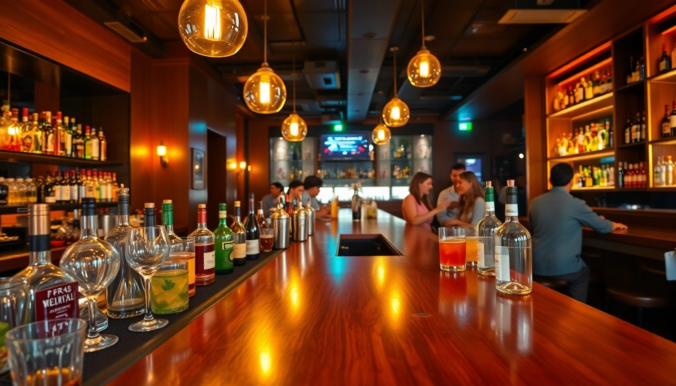Serving exquisite drinks at the vibrant Bar with a stylish wooden counter and inviting ambiance.