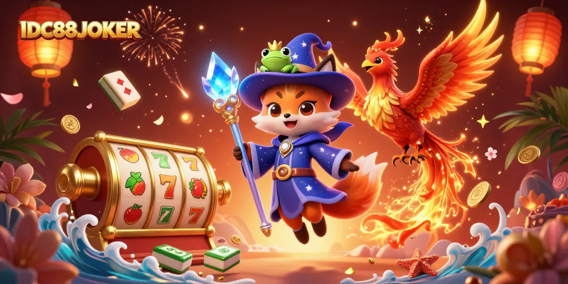 Play thrilling slot games at IDC88JOKER with excitement from mystical characters and vibrant casino elements.