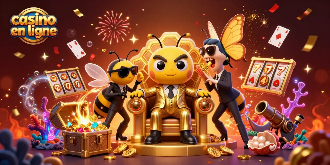Découvrez le monde du casino en ligne avec un roi insecte mob boss entouré de gardes et d'une informante.