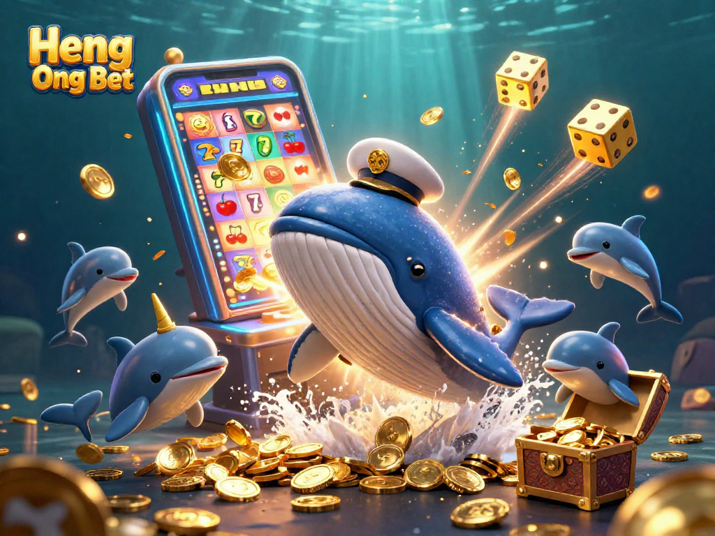 Experience the thrilling jackpots at Heng Ong Bet with a vibrant casino-themed ocean scene.