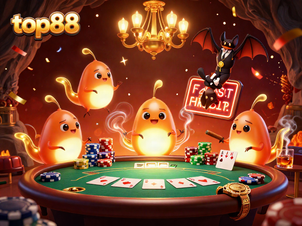 Experience top88 excitement with glowworms lighting up a vibrant cave casino scene.