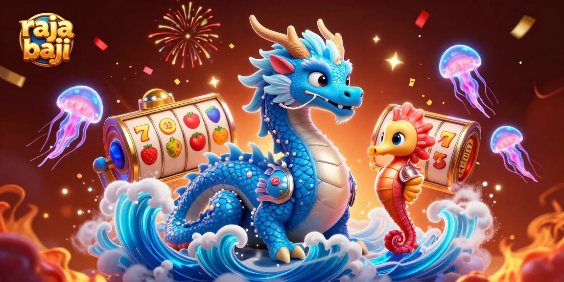 Engage with raja baji in a vibrant, energetic casino scene full of spinning slot reels and colorful characters.