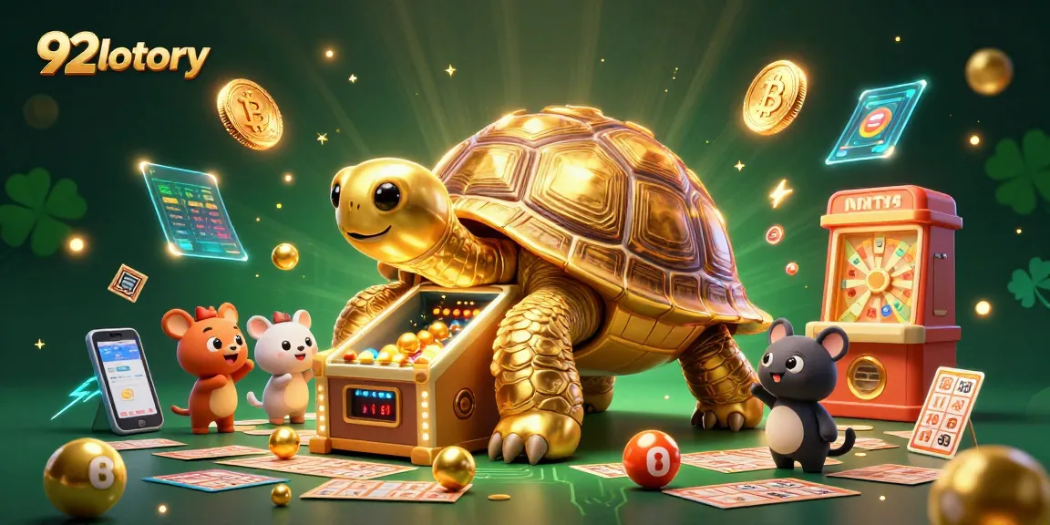 Play the exciting 92lottery with a golden tortoise pinball machine and vibrant elements.
