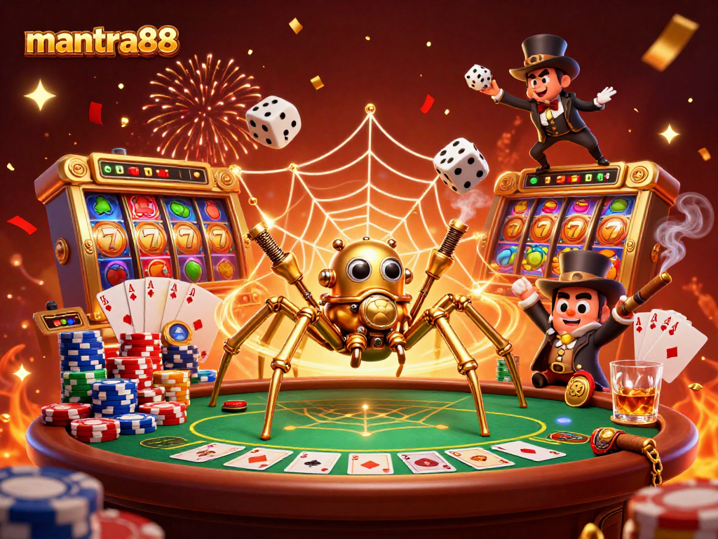 Engage in thrilling gameplay at mantra88 with vibrant slot reels, lively poker elements, and jackpot excitement.