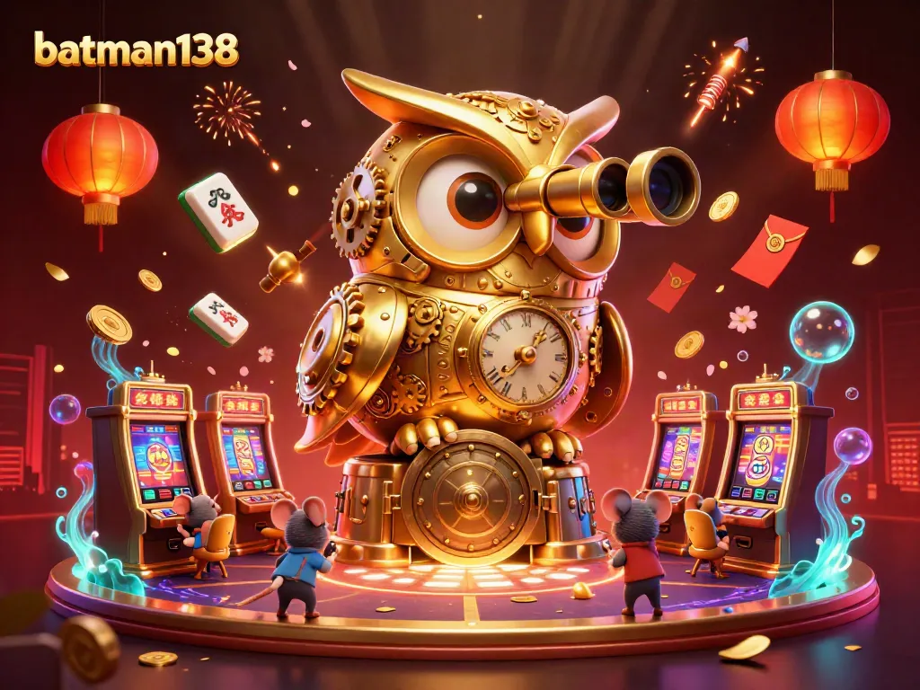 Experience wins with batman138’s vibrant casino scene of a whimsical owl and animated patrons.