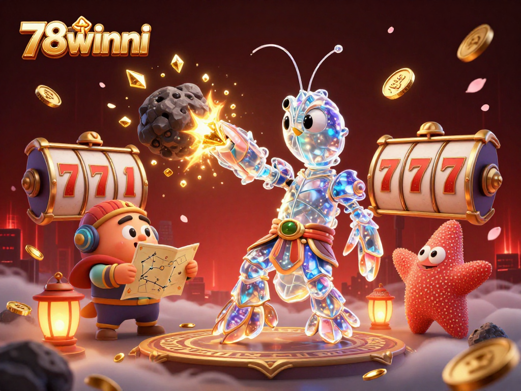 Experience thrilling wins with 78winni in an action-packed casino scene featuring dynamic characters and vibrant game elements.