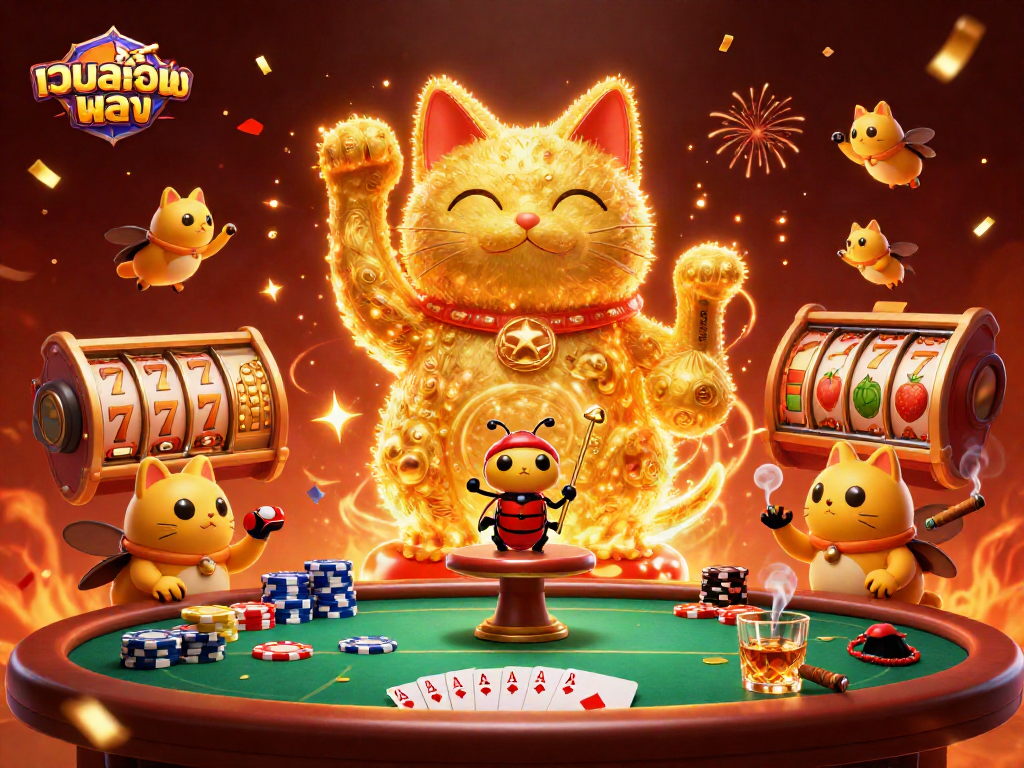 Engage in เว็บสล็อตตรง with dynamic scenes of lucky symbols and colorful gaming elements.