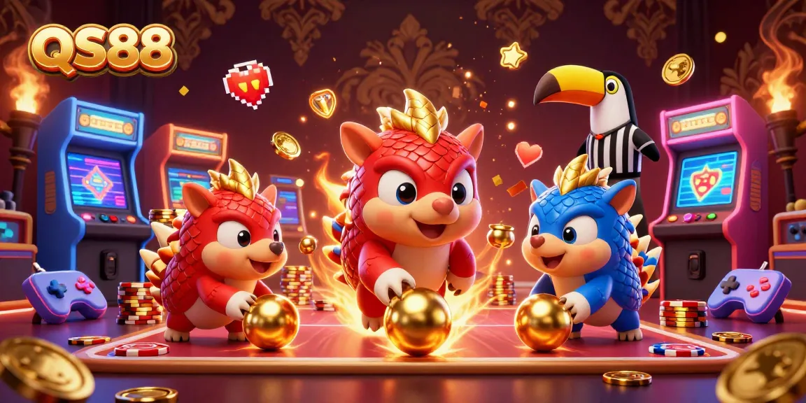 Engage in thrilling QS88 casino action as pangolins roll golden balls through poker chip stacks.