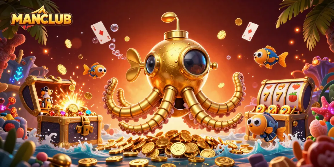 Experience MANCLUB's golden treasures as you spin the slots amidst vibrant underwater adventures.