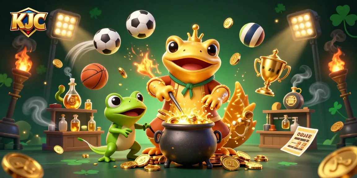 Experience the magic of KJC as the golden salamander transmutes gold, surrounded by dynamic sports elements.