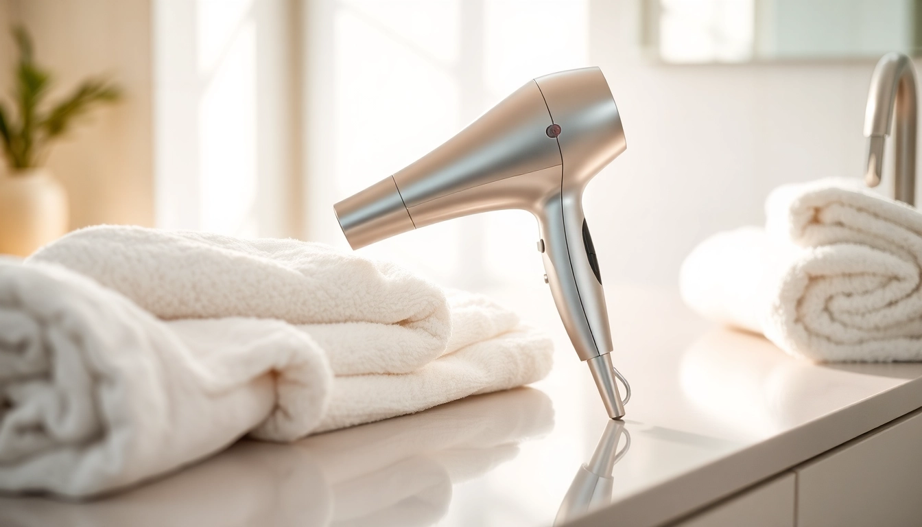Showcasing the Laifen Swift hair dryer on a stylish countertop with bright lighting.