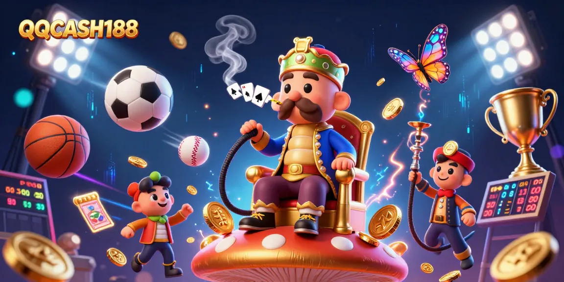 Engage with QQCASH188 as the vibrant illustration showcases a 3D caterpillar masterful in sports betting action.
