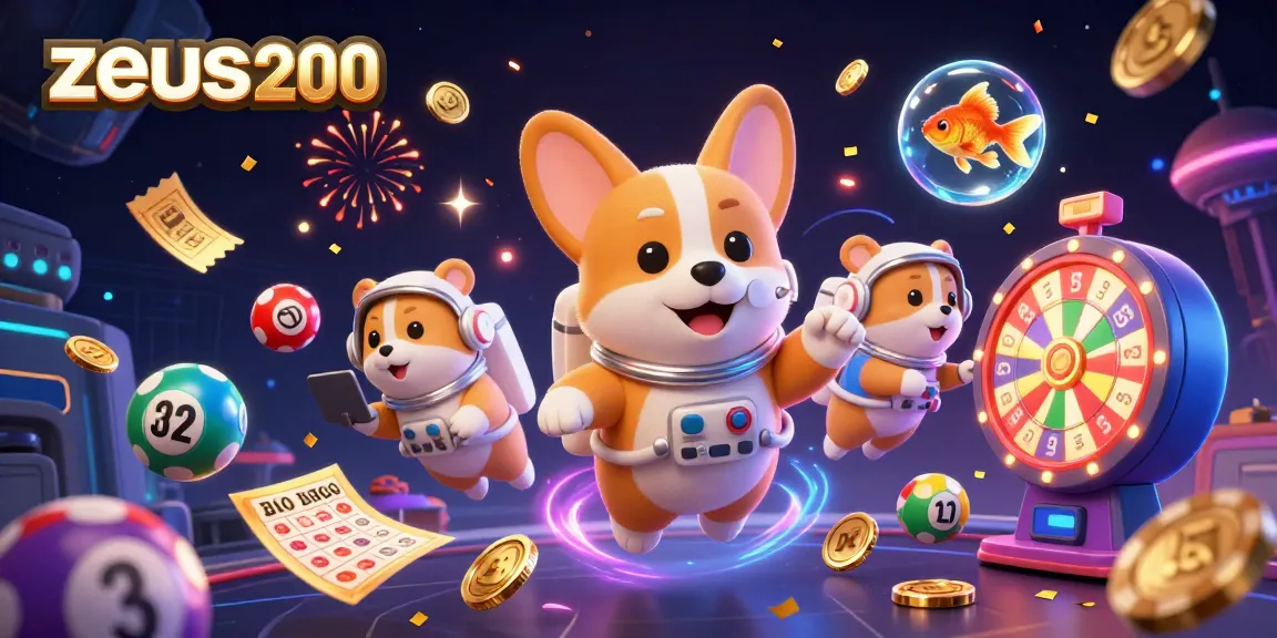 Mendorong keberuntungan di zeus200, corgi astronot dan hamster komando merayakan permainan lotto.